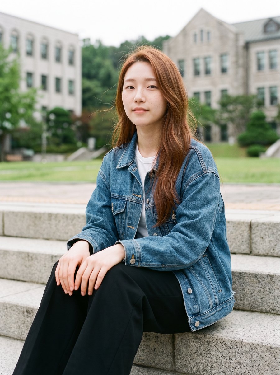 계단에 앉은 모습